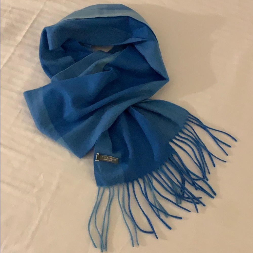 Ann Taylor Blue Cashmere Scarf with Fringe